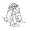 Young woman in medical mas sits on stairs, calls family on phone while coronavirus pandemic. Vector illustration of sad