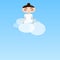 Young woman Meditate on the cloud in the sky. Girl relaxing in white clothes. Flat style.