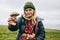 Young woman nature lover holds wild mushrooms