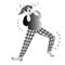 A young woman in pajamas listens to music on headphones and dances at home. Black and white graphics. Vector
