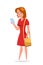 Young woman with phone flat vector illustration