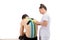 Young Woman physiotherapist Applying Special Physio Tape On Man& x27;s Back