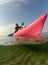 Young woman in pink kayak