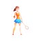 Young woman playing tennis, female sportsman character with racket in her hand, active healthy lifestyle vector