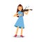 Young woman playing a violin cartoon character, violinist playing classical music vector Illustration