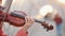 Young woman playing violin on the street