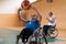 a young woman playing wheelchair basketball in a professional team. Gender equality, the concept of sports with