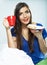 Young woman portrait. Donut and Coffee