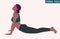 Young woman practicing Cobra Pose . Bhujangasana Yoga pose. Woman workout fitness, aerobic and exercises. Vector Illustration.