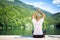 Young woman practicing yoga meditation