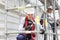 Young woman in professional training scaffolding