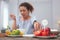 Young woman prone to allergies refusing to eat vegetables