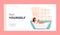 Young Woman Relaxing in Bathtub Landing Page Template. Happy Female Character Hygiene and Beauty Procedure