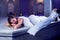 Young woman relaxing in hammam or turkish bath
