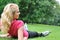 Young woman relaxing after roller skating