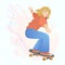 Young woman rides on a skateboard. Simple vector illustration for logo, branding, banner, poster design