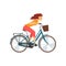 Young Woman Riding Bike Fast, Female Cyclist Character on Bicycle Vector Illustration