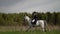 young woman is riding on horseback, professional jockey is training, preparing to competition