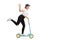 Young woman riding a scooter and waving