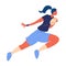 Young woman running with rugby ball. Vector sport illustration with young healthy female character