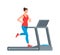 Young woman is running on a treadmill. Vector illustration in flat style, isolated on white
