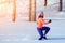 Young woman running in winter