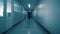 A young woman runs away from her pursuer along a dark corridor