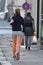 A young woman runs during the lockdown in the city of Wels, Austria