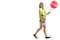 Young woman with safety vest and stop sign walking and looking backwards