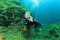 Young woman scuba diving