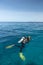 Young woman scuba-diving in Canales de Afuera island area