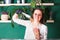 Young woman sells dehydrated raw vegan dry breads