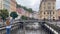 Young woman sightseeing in the old town of Karlovy Vary, Czech Republic. Travels in Europe