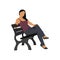 Young woman sits on bench, vector illustration