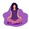 A young woman sits in a padmasana pose and meditates. Girl sits in the lotus position, legs crossed. Thought process. Relaxation