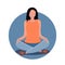 A young woman sits in a padmasana pose and meditates. Girl sits in the lotus position, legs crossed. Thought process. Relaxation