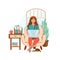 Young woman sitting in a chair with laptop working from home. Home office concept. People who study or work at home. People at