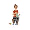 Young woman sitting on chair with toddler baby on her knees mother caring for her child colorful cartoon vector