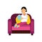 Young woman sitting on a purple armchair and reading a book Illustration