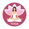 Young woman sitting in yoga lotus pose. Meditating girl illustration. Yoga woman, meditation, anti-stress people