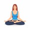 Young woman sitting in yoga lotus pose. Meditating girl illustration. Yoga woman, meditation, anti-stress people.