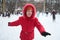 Young woman on skating rink in park