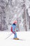 Young woman skiing snow winter