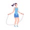 Young Woman Skipping with Jump Rope, Girl Doing Sports in Fitness Club, Gym or Home, Active Healthy Lifestyle Flat Style