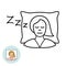Young woman sleeping on a pillow line icon. Girl snoring illustration.