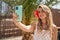 Young woman smiling confident make selfie by smartphone at park