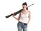 Young woman with a sniper rifle.