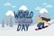 Young Woman Snowboarding in Mountains. World snowboard day