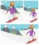 Young woman snowboarding vector illustration.