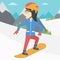 Young woman snowboarding vector illustration.